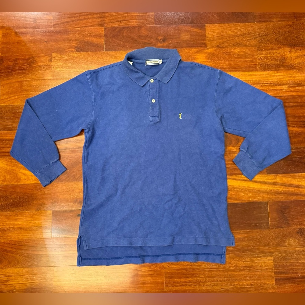 Ysl Blue Long Sleeve Polo Shirt